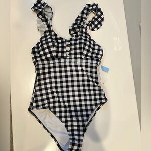NWT Cupshe one piece plaid swim suit with corset and adjustable back